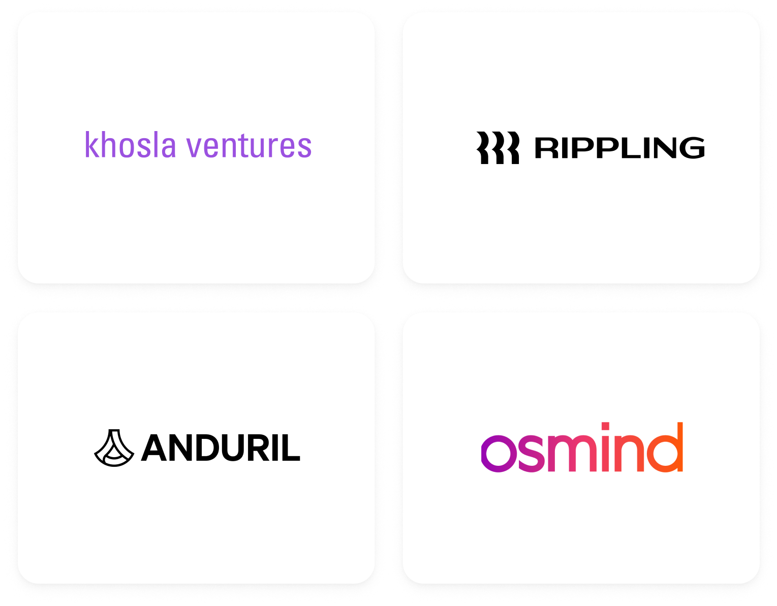 Images of the former companies of the founding team - Khosla Ventures, Osmind, Rippling, and Opendoor